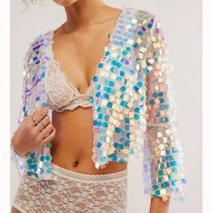 Fun Hologram Sequin Jacket Nwt Sparkly Fashion, Bed Jacket, Mesh Jacket, Free People Jacket, Sequin Jacket, Womens Robes, Party Looks, Pajamas Women, Concert Outfit