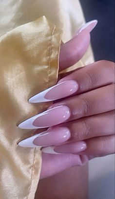 Cute Long Almond Acrylic Nails, Long Round Almond Nails, Dramatic Almond Nails, Polka Dot French Tip Nails Almond, Long Almond Nails Designs Ideas, Xl Almond Nails Designs, Short Fall Nails Black Women, Almond Nails Long Baddie, Long Almond Nails Pink