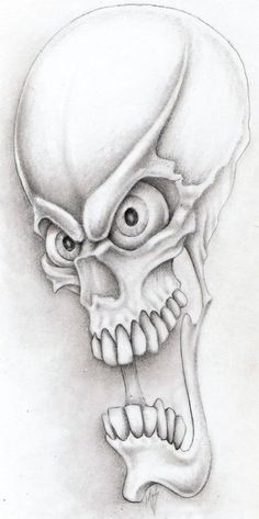 a drawing of a skull with an evil look on it's face and eyes