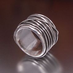 Silver Threads Ring by ByLiad on Etsy https://www.etsy.com/listing/75259937/silver-threads-ring Artisan Silver Hand Wrapped Rings, Pmc Jewellery, Pmc Rings, Metal Clay Rings, Pmc Clay, Pmc Jewelry, Silver Metal Clay, Clay Ring, Silver Clay