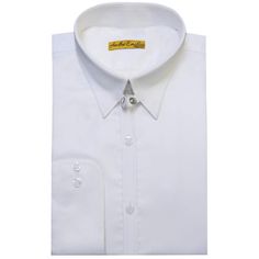 Classic White Shirt With Buttons, Classic Shirt With Button Closure, Elegant Collared Dress Shirt With Placket, Classic Business Shirt With Buttons, Classic White Dress Shirt With Button Cuffs, Luxury White Button-up Dress Shirt, Classic Formal Tops With Fold Down Collar, Classic Formal Top With Fold Down Collar, Classic Tops With Fold Down Collar For Formal Occasions