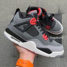 Nike Air Jordan 4 Retro Grey Red Shoes New Release + Rare Shoes These Shoes Come With Youth Size: 5.5 Youth = Women’s 7 (Last) Color: Grey/ Red/ Black Free Gift With Purchase Brand New With Original Box 100% Authentic It Comes With Receipt Classic & Retro Style Ship Same Or Next Day All Sales Final. #Nike #Depop #Aj4 #Streetwear #Sneaker S10 Kids Jordans Size 3, Jordan 4 Shoes For Women, Nike Air Jordan 4 Retro, Rare Shoes, Pretty Sneakers, Nike Air Jordan 4, Jordan Shoes Retro, Pretty Shoes Sneakers, All Nike Shoes