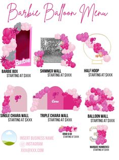 the instructions for how to make a bauble balloon menu with pink and silver balloons