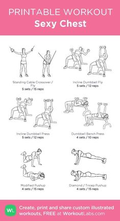 the printable workout guide for women with instructions to do it on her chest and back