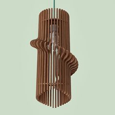 a wooden light fixture hanging from the ceiling