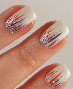 To have professionals take care of our nails always takes a big fortune. But actually, we can make stunning nail designs at home by ourselves. They will also look fantastic and very easy to make for all girls. When I showed you my most recent waterfall, someone asked for a tutorial and I thought it would be fun to do a Anc Nails, Waterfall Nails, Firework Nails, Football Nails, Patriotic Nails, Fourth Of July Nails, 4th Of July Nails, Makijaż Smokey Eye, Dots Nails