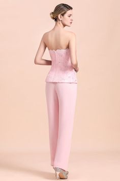 Fitted Pink Sets For Wedding Guest, Elegant Pink Evening Sets, Elegant Pink Evening Set, Chic Pink Sleeveless Set, Pink Sleeveless Formal Sets, Pink Evening Sets, Chic Pink Sets For Evening, Pantsuit For Women, Jumpsuit With Long Sleeves