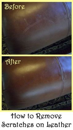 the before and after pictures of leather upholsters on a couch, showing how to remove scratches