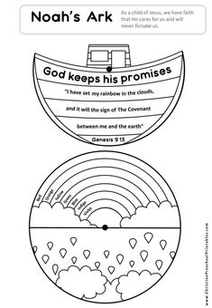 noah's ark coloring page with the words god keeps his promises and he will give