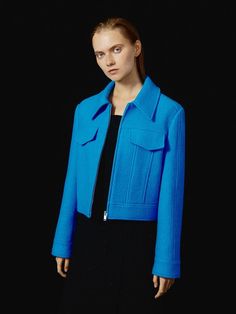 Color : BLACK_S,BLACK_M,BLUE_S,BLUE_MCountry of Origin : CHINA Fitted Blue Cropped Winter Jacket, Fitted Blue Cropped Jacket For Fall, Wool Jacket, Jackets & Coats, Composition, China, Blazer, Wool, Outfit Inspo