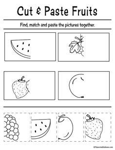 cut and pastee fruits worksheet for kids to learn how to make them