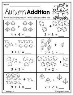 an autumn addition worksheet for kids