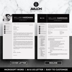 two professional resume templates with one cover letter and the other in black, white and gray