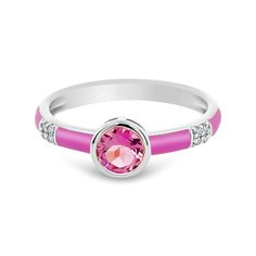 Stackable Sterling Silver Birthstone Enamel Ring Pink Enamel Promise Ring, Round Enamel Promise Ring, Enamel Round Promise Ring, White Gold Enamel Round Rings, Gemstone Enamel Ring, Adjustable Round Enamel Ring, Adjustable Pink Enamel Rings, Adjustable Enamel Round Ring, Adjustable Enamel Ring