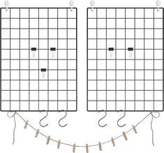 two grids with clothes pins hanging from them