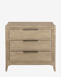 a wooden nightstand with two drawers and one drawer open on the bottom, against a white background