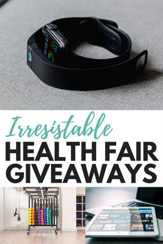 the words irresistiblely healthy health fair giveaways are in front of an image of a