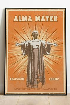 an old poster with the statue of jesus on it's face and words that read alma