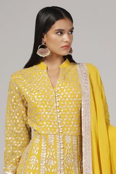 Yellow silk chanderi anarkali with gota patti embroidery. Comes with an organza dupatta. - Aza Fashions Gota Patti Embroidery, Chanderi Anarkali, Yellow Anarkali, Anarkali With Dupatta, Embroidered Anarkali, Yellow Silk, Organza Dupatta, Anarkali, Aza Fashion