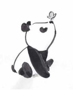 a drawing of a panda bear with a butterfly on its head