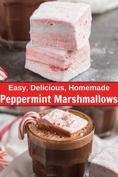 Sweet, soft, springy, fluffy, pillowy homemade peppermint marshmallows with the perfect balance of sweetness and peppermint flavor! These are so easy to make and they are one of our favorite Christmas candy recipes. These flavored marshmallows are perfect to use with your hot chocolate or hot cocoa, or for gift-giving. If you like peppermint dessert recipes for the holidays, you'll love these gourmet marshmallows. Diy Marshmallows, Peppermint Marshmallows Recipe, Unique Sweets, Peppermint Recipes, New Year's Desserts, Peppermint Marshmallows, Christmas Peppermint