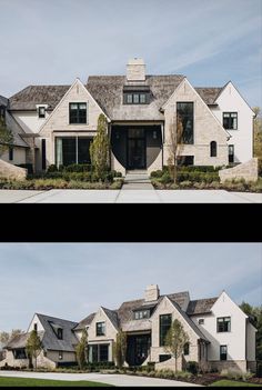 two pictures of the same house with different windows and sidings, one in black and white