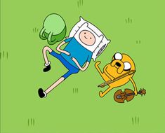 an image of cartoon characters playing with each other on the grass in front of a green background