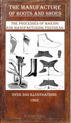 an old book with pictures of shoes and footwear on it's front cover