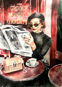 original painting of a woman with newspaper and coffee in Paris, France **this is 100% Original, one of a kind artwork and once sold it will no longer be available for purchase Superb chance to purchase a quality piece of art directly from the artist with no gallery commission** France has a rich history of café culture that dates back to the 17th century. When you think of France, you likely picture meandering cobblestone streets and charming cafés steeped in history and tradition. This romanti Cafe Paintings Art, Culture Aesthetic Art, Paris Cafe Painting, Rich Artist, Paris Art Painting, Artist Date, Cafe Artwork, Paris Drawing, Coffee In Paris