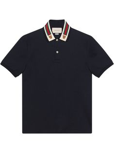 Gucci Cotton polo with Web and feline head - Black Ootd Aesthetic, Gucci Gucci, Pique Polo Shirt, Mother Of Pearl Buttons, Nike Outfits