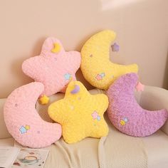 Experience celestial comfort with our Kawaii Moon & Star Plushie Pillows. These kawaii pillows are shaped like charming moons and stars, adding a touch of enchantment to your space. Available in a variety of colors, these kawaii pillows are not only soft and huggable but also a delightful decorative addition to your room. Whether you're looking to enhance your lounging experience or create a whimsical atmosphere, our Moon & Star Plushie Pillows are the perfect choice. Embrace the magic of the ni Kawaii Pillows, Kawaii Moon, Kawaii Pillow, Shaped Pillows, Star Pillow, Purple Moon, Moons And Stars, Cute Bedroom Decor, Pink Moon