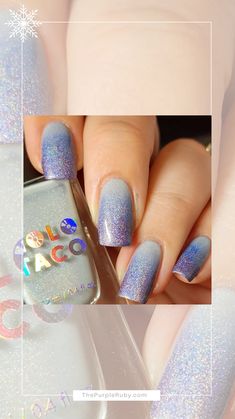 Winter Nail Inspiration: Frosty beauty with unbelievable magical gradient shades from white to purple. More inspiration on our Winter Nail Board and blog. Snow Blue Nails Winter, Blue Winter Wonderland Nails, Frozen Nails Winter, Blue Winter Nail Designs Snowflakes