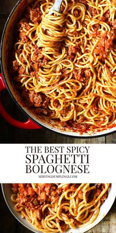 the best spicy spaghetti bolognzone recipe is made in one skillet and ready to be eaten