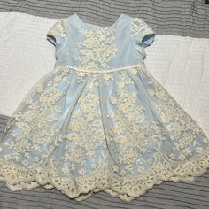 Beautiful Dress For Baby Girl! This Powder Blue Dress Features A Stunning Cream Lace Overlay. Also Comes With Matching Bloomers. Never Been Worn Blue Baptism Dress For Dress-up, Blue Lace Trim Dress For Baptism, Blue Short Sleeve Dress For Play, Baby Blue Lace Dress, Powder Blue Dress, Embellished Party Dress, Dress For Baby Girl, Pink Tulle Dress, Black And Pink Dress