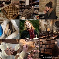 a collage of photos with people playing chess, drinking tea, and reading books