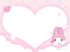 a pink heart shaped frame with a hello kitty doll in the center and stars around it