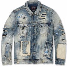 New Without Tags Size Xl All Over Distressing Trucker Jacket Silhouette Button Up Vintage Look Unique Distressing Throughout Intricate Detailing 99% Cotton 1% Elastane For Flexibility And Comfort Urban Ripped Denim Outerwear, Distressed Denim Outerwear For Streetwear, Ripped Medium Wash Outerwear For Streetwear, Washed Blue Denim Outerwear With Snap Buttons, Blue Distressed Long Sleeve Outerwear, Dark Wash Ripped Cotton Outerwear, Ripped Dark Wash Cotton Outerwear, Ripped Dark Wash Button-up Outerwear, Ripped Blue Cotton Denim Jacket