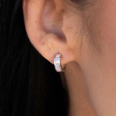 Introducing the Baguette Hoop Stud Earrings in White Gold, these earrings are the perfect staple hoops for layering. Whether you want to keep a minimalist look or stack a few hoops, these earrings are perfect for everyone. Pair with our Baguette Ring in White Gold for a perfect match! This product is guaranteed for life – GLD will repair or replace the item should you experience any defects in craftsmanship or breakage. *Earrings sold in pairs* *14k Solid White Gold Posts* Specifications - 0.4" Baguette Ring, Vermeil Jewelry, Custom Earrings, Single Earring, Drop Necklace, Pendant Bracelet, Gold Design, Chain Pendants, Perfect Match