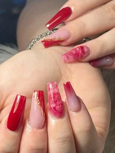 Red Acrylic Nails Coffin With Gems, November Birthday Nails Ideas, Cute Red Acrylic Nails Designs, Red Hoco Nails Square, Red Acrylic Birthday Nails, Red Spring Nails Acrylic, Red Acrylics With Design, Red Nail Gel Design, Red Nails For Birthday