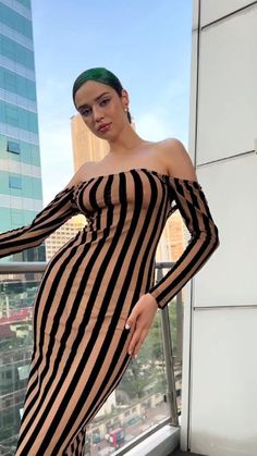 Stay ahead of the fashion curve with the Rhya Off Shoulder Stripe Mesh Dress. This classic midi dress features an alluring off shoulder silhouette and a stylish mesh stripe design. The lightweight fabric and extra stretch offers maximum comfort without compromising on style. Be the trendsetter in your crowd with this fashion-forward piece. Off-shoulder Ribbed Bodycon Dress, Trendy Striped Dress For Night Out, Striped Midi Dress For Evening, Off-shoulder Ribbed Party Dress, Spring Striped Bodycon Midi Dress, Striped Stretch Midi Dress, Spring Off-shoulder Ribbed Dress, Spring Stretch Off Shoulder Midi Dress, Spring Ribbed Off-shoulder Dresses