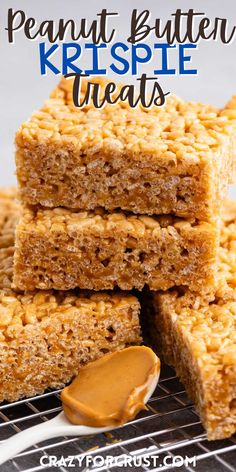 peanut butter krispie treats stacked on top of each other