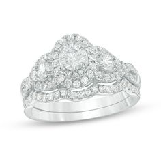 a white gold ring with diamonds on it