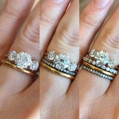 three different types of wedding rings on someone's hand