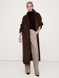 Oversized Double-Faced Scarf Coat | Banana Republic Chocolate Brown Wool Coat, Japanese Fall Fashion Women, Outfit Manteau, Brown Monochrome Outfit, Long Camel Coat, Dancing Workout, Fall Wishlist, Scarf Coat, Trench Coat Fall