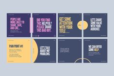 six brochures with different font and colors