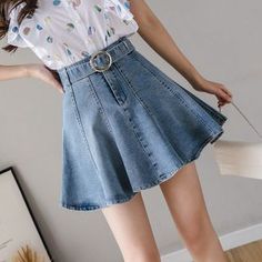 Korean Preppy Style, Korean Preppy, Summer Denim Shorts, Preppy Skirt, Denim Skirt Fashion, A Line Denim Skirt, Summer Shorts Denim, Mini Model, Summer Denim