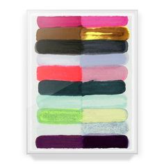 the color swatches are all different colors and sizes, including black, white, pink, green, blue, yellow