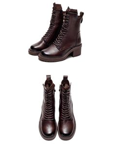 Autumn Winter Retro Leather Chunky Heels Combat Boots — Obiono Heeled Combat Boots, Chunky Heels Boots, Chunky Sandals, Combat Boot, Chunky Heels Sandals, Heels Boots, Womens Sandals Flat