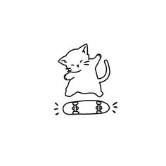 a black and white drawing of a cat on a skateboard with its paws in the air