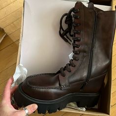 Nwt Free People Lug Sole Boot Size 8.5. Color - Hot Fudge. Free People Shoes, Lug Sole Boots, Hot Fudge, Lug Sole, Lace Up Boots, Shoe Laces, Free People, Black And Brown, Lace Up